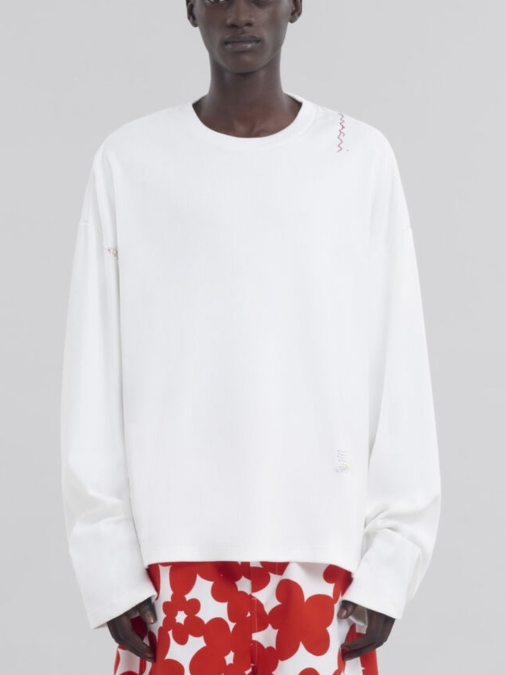 Marni White Ribbed Cotton Long-Sleeve Crew T Shirt Large L